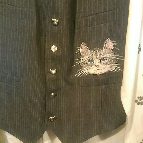 Vintage 3 pc. CAT vest/paw print shirt & tie - Picture 2 of 8